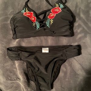Xhilaration Black Floral Swimsuit